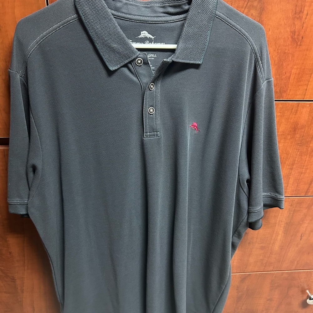 Tommy Bahama Charcoal Polo Shirt for Men with red logo
